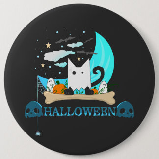 Speelse Ghost Cat Haunts Halloween Nacht Ronde Button 6,0 Cm