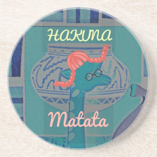 Speelse Giraffe Art: een Afrikaans genot Zandsteen Onderzetter