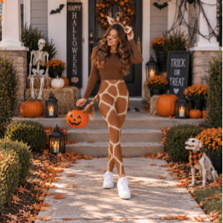 Speelse Giraffe Halloween Print Warm Bruin Crème  Leggings