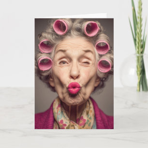 Speelse glamour in roze rollers kaart