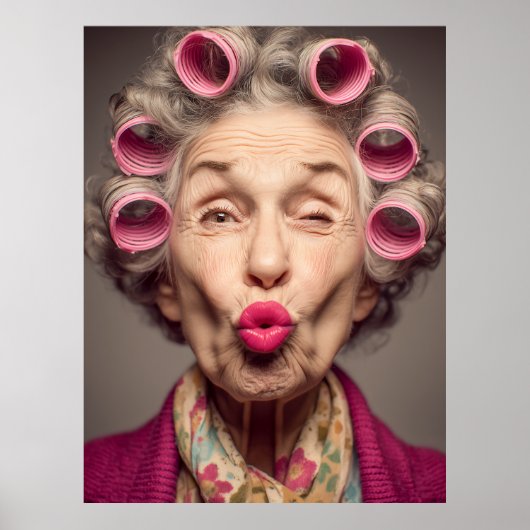 Speelse glamour in roze rollers poster (Voorkant)