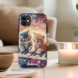 Speelse glitter hart Kittens op piano iPhone 11 Hoesje