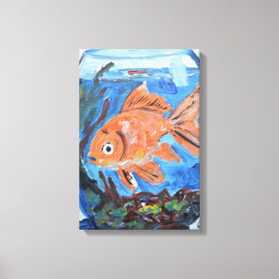 Speelse Goudvis in Glazen Kom Canvas Afdruk