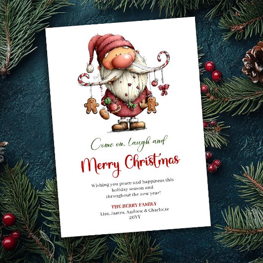 Speelse Grappige Kerstman Waterverf Rood Groen Gro Feestdagenkaart