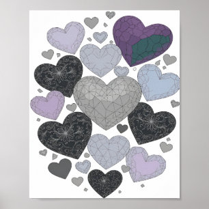 Speelse Grijze HARTEN VAN LIEFDE Slogan Design Poster