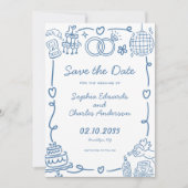 Speelse grillige hand getrokken illustratie bruilo save the date (Voorkant)