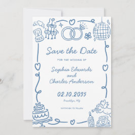Speelse grillige hand getrokken illustratie bruilo save the date