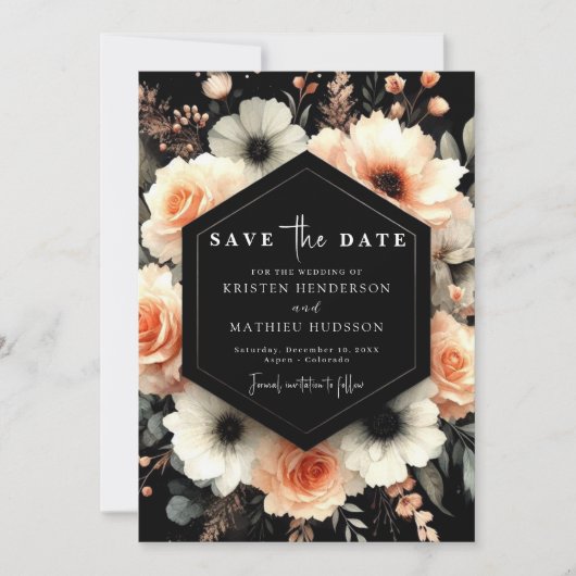 Speelse grillige perzik bruiloft save the date (Voorkant)