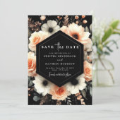 Speelse grillige perzik bruiloft save the date (Staand voorkant)