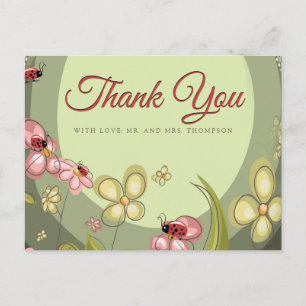 Speelse Groen & Lieveheersbeestje Dank Je Briefkaart