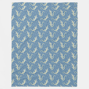 Speelse Groene Alligator Paisley op Blauw Fleece Deken