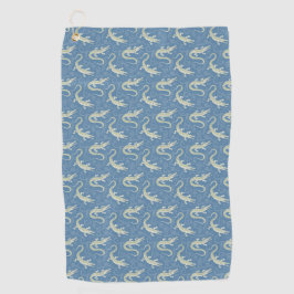 Speelse Groene Alligator Paisley op Blauw Golfhanddoek