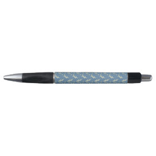 Speelse Groene Alligator Paisley op Blauw Pen