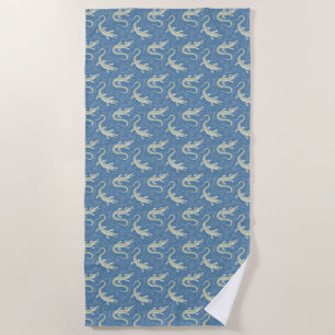 Speelse Groene Alligator Paisley op Blauw Strandlaken