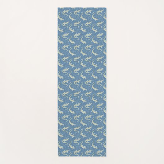 Speelse Groene Alligator Paisley op Blauw Yogamat (Voorkant)