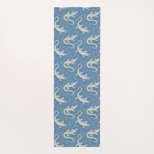 Speelse Groene Alligator Paisley op Blauw Yogamat (Achterkant)