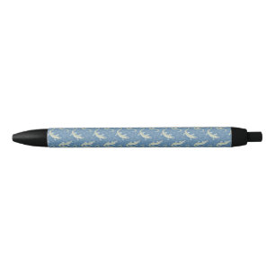Speelse Groene Alligator Paisley op Blauw Zwarte Inkt Pen
