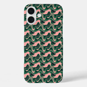 Speelse groene en roze golven iPhone 16 plus hoesje