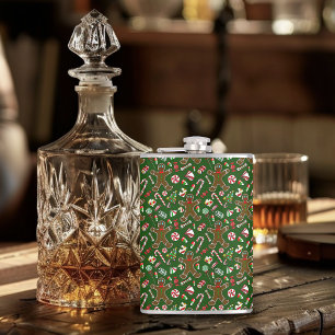 Speelse Groene Feestelijke Gemberkoek Snoep Patroo Heupfles