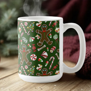 Speelse groene feestelijke gemberkoek snoeppatroon koffiemok