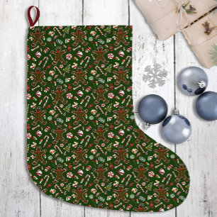 Speelse Groene Festieve Gengiste Candy Patroon Grote Kerstsok