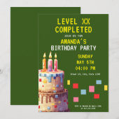 Speelse Groene & Gele Pixel Cake Gamer Verjaardag Kaart (Voorkant / Achterkant)