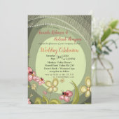 Speelse Groene & Lady-Bird Huwelijksuitnodiging Kaart (Staand voorkant)