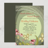 Speelse Groene & Lady-Bird Huwelijksuitnodiging Kaart (Voorkant / Achterkant)