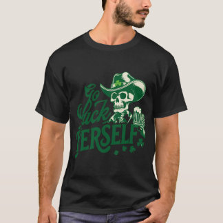 Speelse Groene Skelet Cowboy Met Bier En Feestvier T-shirt