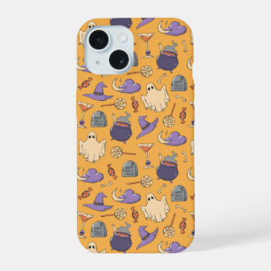 Speelse Halloween geesten en heksen patroon iPhone 15 Hoesje