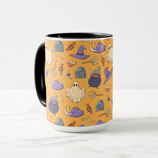 Speelse Halloween geesten en heksen patroon Mok (Voorkant links)