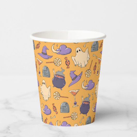 Speelse Halloween geesten en heksen patroon Papieren Bekers (Links)