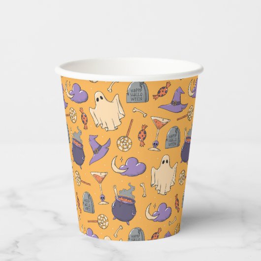 Speelse Halloween geesten en heksen patroon Papieren Bekers (Voorkant)