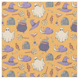 Speelse Halloween geesten en heksen patroon Stof