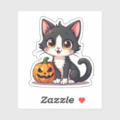 Speelse Halloween Kitten – Zwart en Witte Chibi Sticker (Vel)