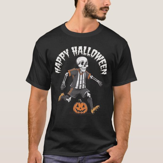 Speelse Halloween Skeleton Voetbal T-shirt Design (Voorkant)
