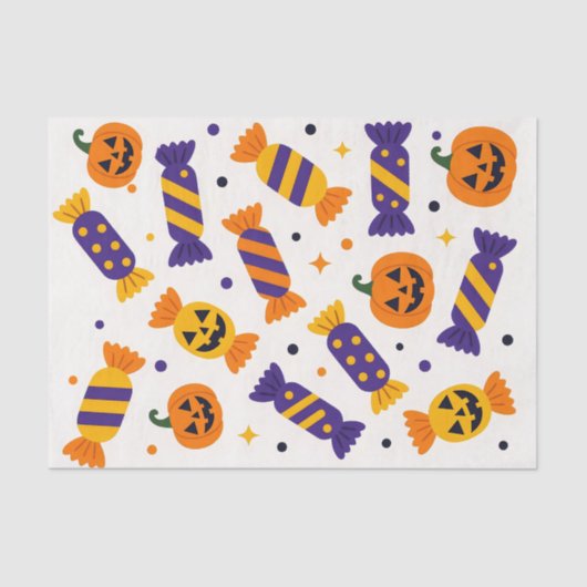 Speelse Halloween Snoep en Jack-o'-Lanterns Tissuepapier (Voorkant)