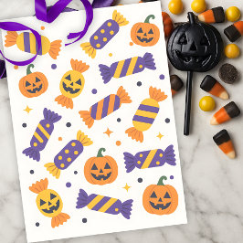 Speelse Halloween Snoep en Jack-o'-Lanterns Tissuepapier