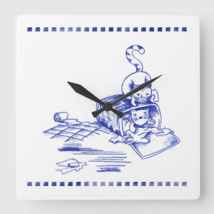 Speelse Hamper Kitty Cat Badkamer Toile Look Vierkante Klok