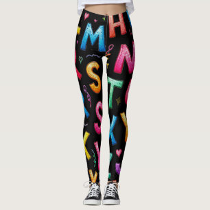 Speelse Handgeschreven Alfabet Patroon Leggings