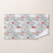Speelse handgetekende kerstbomen rood salie groen bad handdoek (Handdoek)