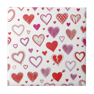 Speelse handgetekende Valentijnshartenpatroon Tegeltje