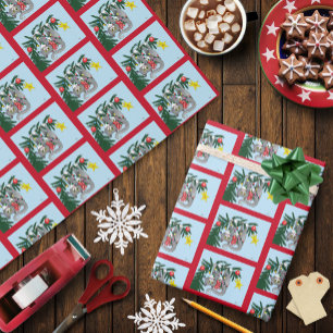 Speelse Hangende Kerstboom Grijze Kat Cadeaupapier
