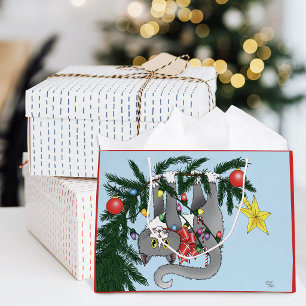 Speelse hangende kerstboomgrijze kat large cadeauzakje