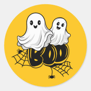 Speelse Happy Ghost Duo Ronde Sticker