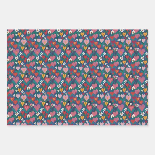 Speelse harten Bloemen Inpakpapier Vel (Voorkant 3)