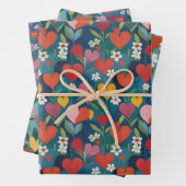 Speelse harten Bloemen Inpakpapier Vel (In situ)