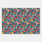 Speelse harten Bloemen Inpakpapier Vel (Voorkant)