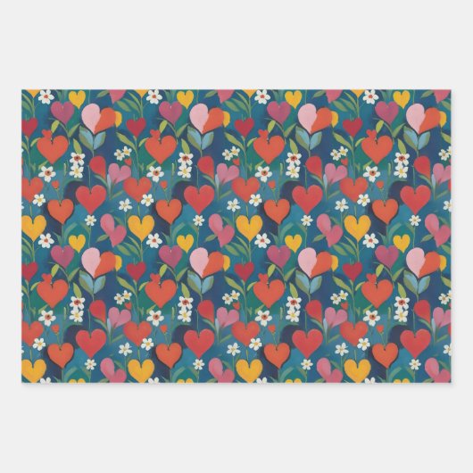Speelse harten Bloemen Inpakpapier Vel (Voorkant)