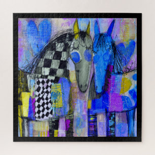 Speelse Harten En Dambordpaarden Legpuzzel
